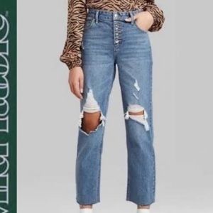 Button fly high waisted ripped jeans